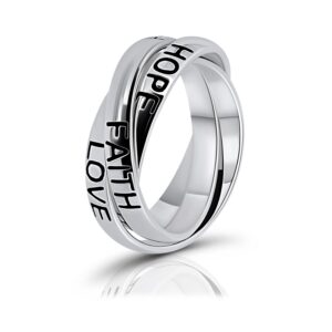 hoops & loops sterling silver hope faith love inspirational triple interlocking ring, size 7