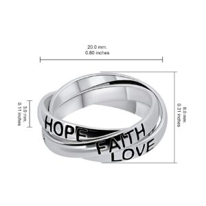 Hoops & Loops Sterling Silver HOPE FAITH LOVE Inspirational Triple Interlocking Ring, Size 7