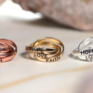 Hoops & Loops Sterling Silver HOPE FAITH LOVE Inspirational Triple Interlocking Ring, Size 7