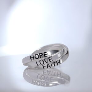 Hoops & Loops Sterling Silver HOPE FAITH LOVE Inspirational Triple Interlocking Ring, Size 7