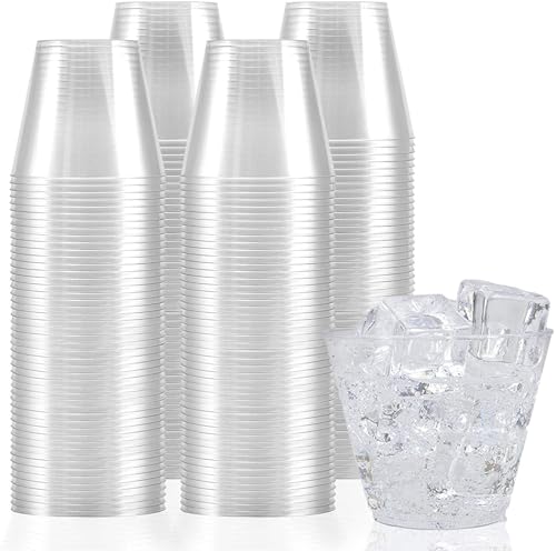 Stock Your Home 9 oz Clear Disposable Plastic Cups (100 Pack) Elegant Tumblers Glasses for Birthday Parties, Weddings, Holidays, Dessert Tumbler, Bulk Drinking Cup for Fruit Punch, Cocktails, Wine