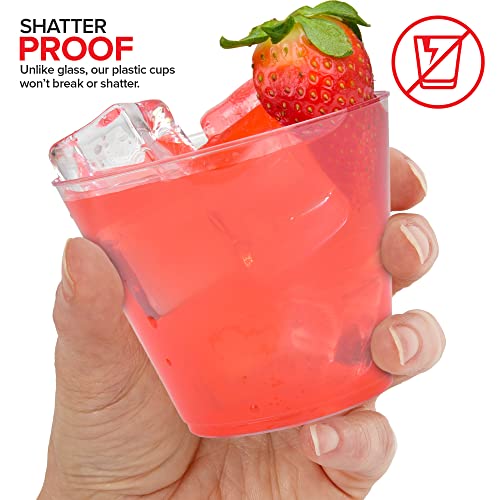 Stock Your Home 9 oz Clear Disposable Plastic Cups (100 Pack) Elegant Tumblers Glasses for Birthday Parties, Weddings, Holidays, Dessert Tumbler, Bulk Drinking Cup for Fruit Punch, Cocktails, Wine