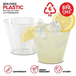 Stock Your Home 9 oz Clear Disposable Plastic Cups (100 Pack) Elegant Tumblers Glasses for Birthday Parties, Weddings, Holidays, Dessert Tumbler, Bulk Drinking Cup for Fruit Punch, Cocktails, Wine