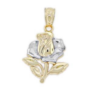 ca charmamerica gold rose charm pendant - 10 karat gold - flower rose jewelry - valentines day gift, mother's day gift (style 2)