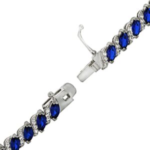 B. BRILLIANT Sterling Silver Created Blue Sapphire Marquise-cut Tennis Bracelet for Women with Jewelry Gift Box