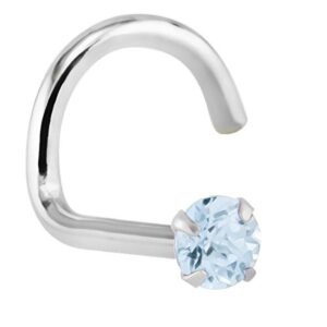 1.5mm Aquamarine (March) - Solid 14KT White Gold Nose Twist/Screw