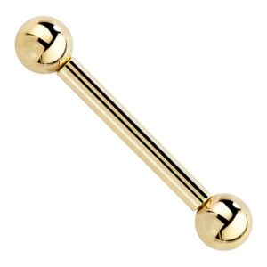 freshtrends 12 gauge 5/8" - solid 14kt yellow gold straight barbell - 5mm balls