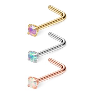 ruifan 3pcs 20g 316l surgical steel 2mm mix color opal nose rings studs l-shape body piercing jewelry