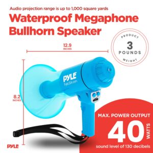 Pyle Compact and Portable Mega Phone Speaker - 40W Waterproof Bullhorn with Alarm Siren, Adjustable Volume, LED Flashlight, and AA Battery Power - Indoor/Outdoor Use for Cheering at Football Games