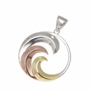 Arthur's Jewelry 925 Sterling silver yellow rose gold tricolor plated Hawaiian 20mm ocean wave pendant