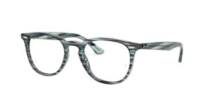 ray-ban rx7159 round prescription eyeglass frames, blue grey striped/demo lens, 52 mm