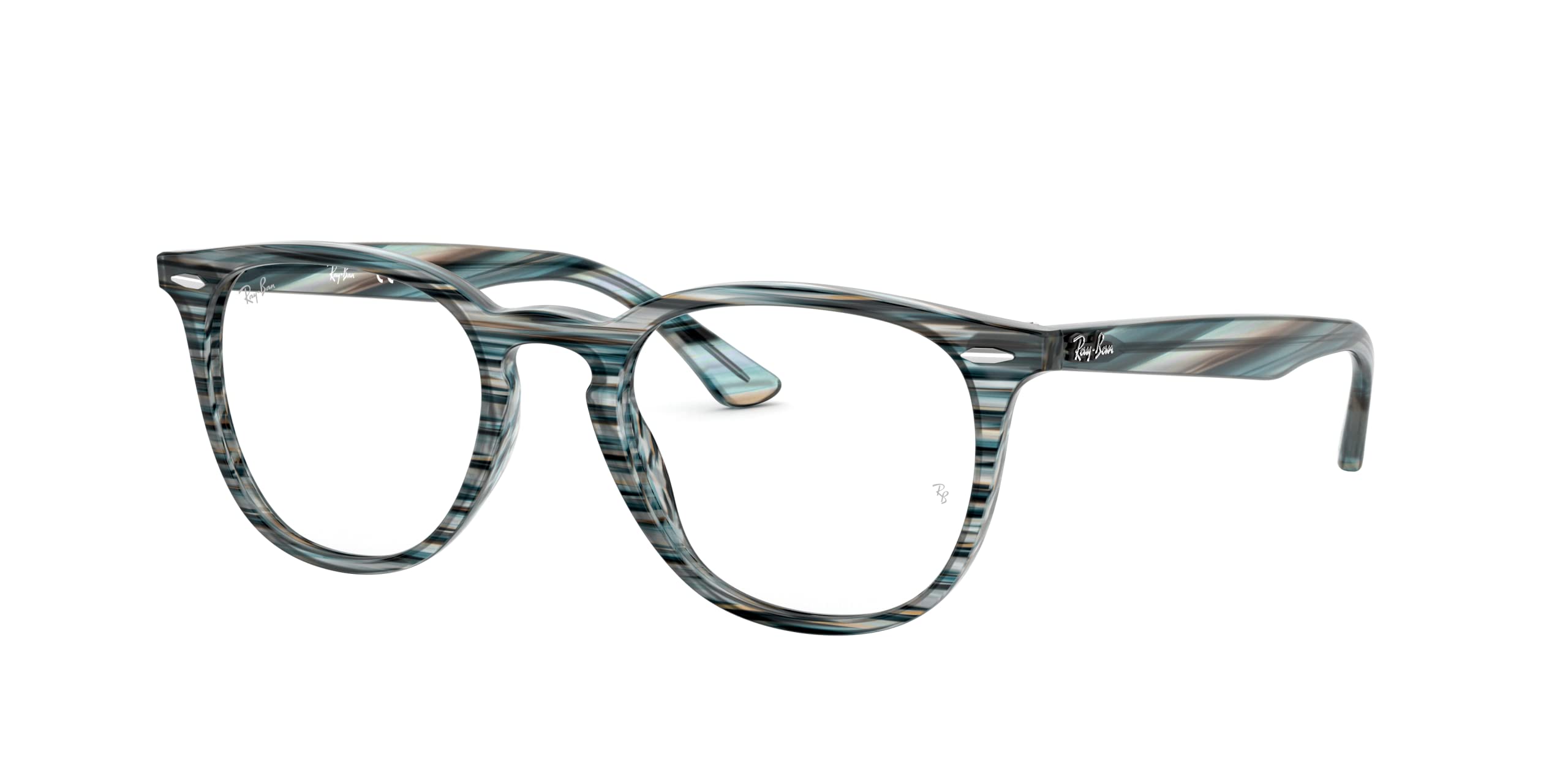 Ray-Ban RX7159 Round Prescription Eyeglass Frames, Blue Grey Striped/Demo Lens, 52 mm