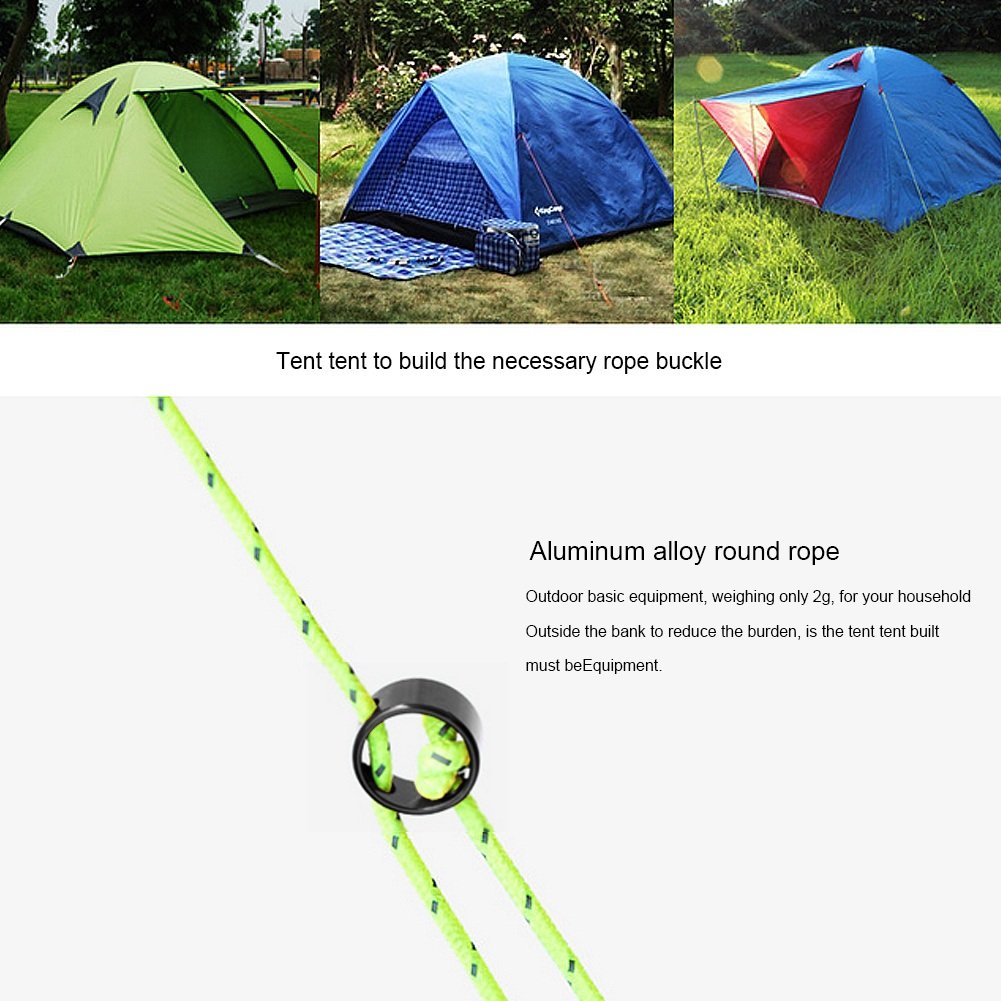 VGEBY Anti-Slip Aluminum Tent Rings Cord Tensioners Adjuster for Tent Camping Hiking Backpacking Picnic (Color : Black)