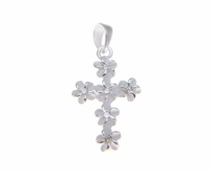 arthur's jewelry 925 sterling silver hawaiian plumeria flower cross pendant clear cz 11mm small