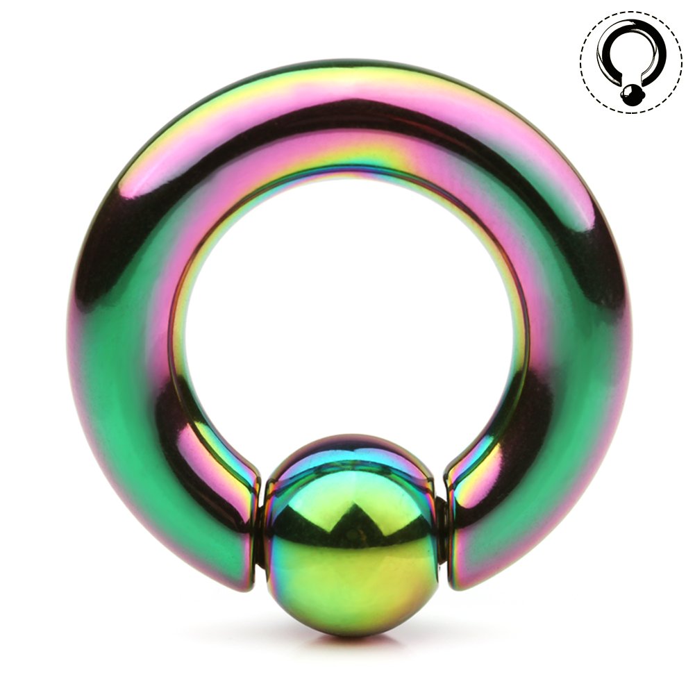 Ruifan Rainbow Plated 316L Surgical Steel Spring Action Captive Bead Ring CBR 4G 1/2 Inch