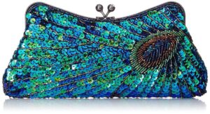 baglamor women's kiss lock clutch sequin purse peacock clutch bag (blue)