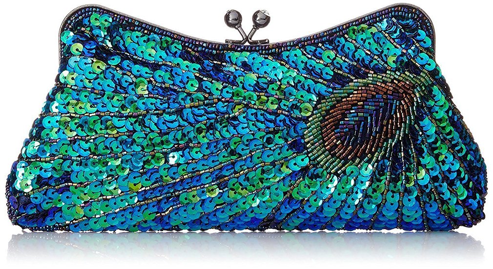 Baglamor Women's Kiss Lock Clutch Sequin Purse Peacock Clutch Bag (Blue)