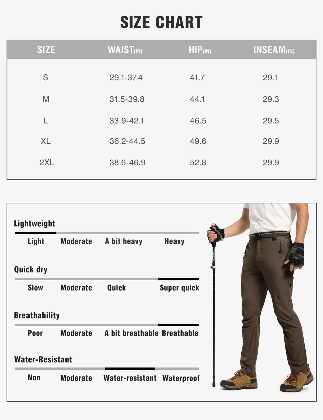 TBMPOY Men's Lightweight Hiking Pants with Belt 5 Zip Pockets Waterproof Quick-Dry Travel Fishing Work Outdoor Pants Thin Brown M