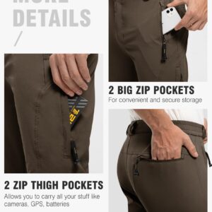 TBMPOY Men's Lightweight Hiking Pants with Belt 5 Zip Pockets Waterproof Quick-Dry Travel Fishing Work Outdoor Pants Thin Brown M