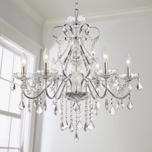 saint mossi 6 light crystal chandelier light fixture modern chandelier crystal lighting, crystal pendant raindrop chandelier for dining room,bedroom,living room,h23 x d24