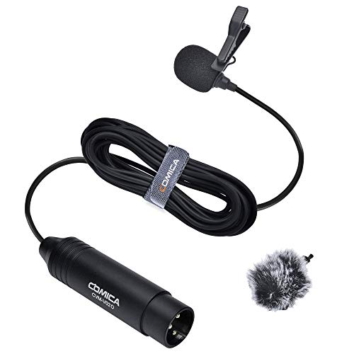 comica CVM-V02O Phantom Power Omnidirectional XLR Lavalier Lapel Microphone for Canon Sony Panasonic Camcorders Zoom H4n H5 H6 Tascam DR-40 DR-60D DR-70D DR-100 Recorders(14.76 fts)(1 Pack)