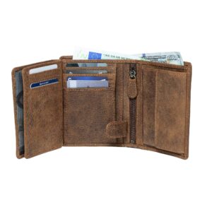 diloro mens wallet rfid blocking genuine full grain leather bifold wallet with flip id coin and secure zip compartment extra large (dark hunter brown)