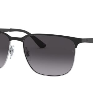 Ray-Ban RB3569 Square Sunglasses, Black On Silver/Light Grey Gradient Dark Grey, 59 mm