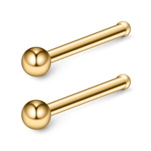 ruifan 22g 316l surgical steel nose stud bone pin ring with 1.8mm ball top piercing jewelry 2pcs - gold