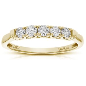 VIR JEWELS 1/2 cttw 5 Stone Diamond Ring Engagement Bridal in 14K Yellow Gold Round Prong Size 7