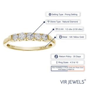 VIR JEWELS 1/2 cttw 5 Stone Diamond Ring Engagement Bridal in 14K Yellow Gold Round Prong Size 7