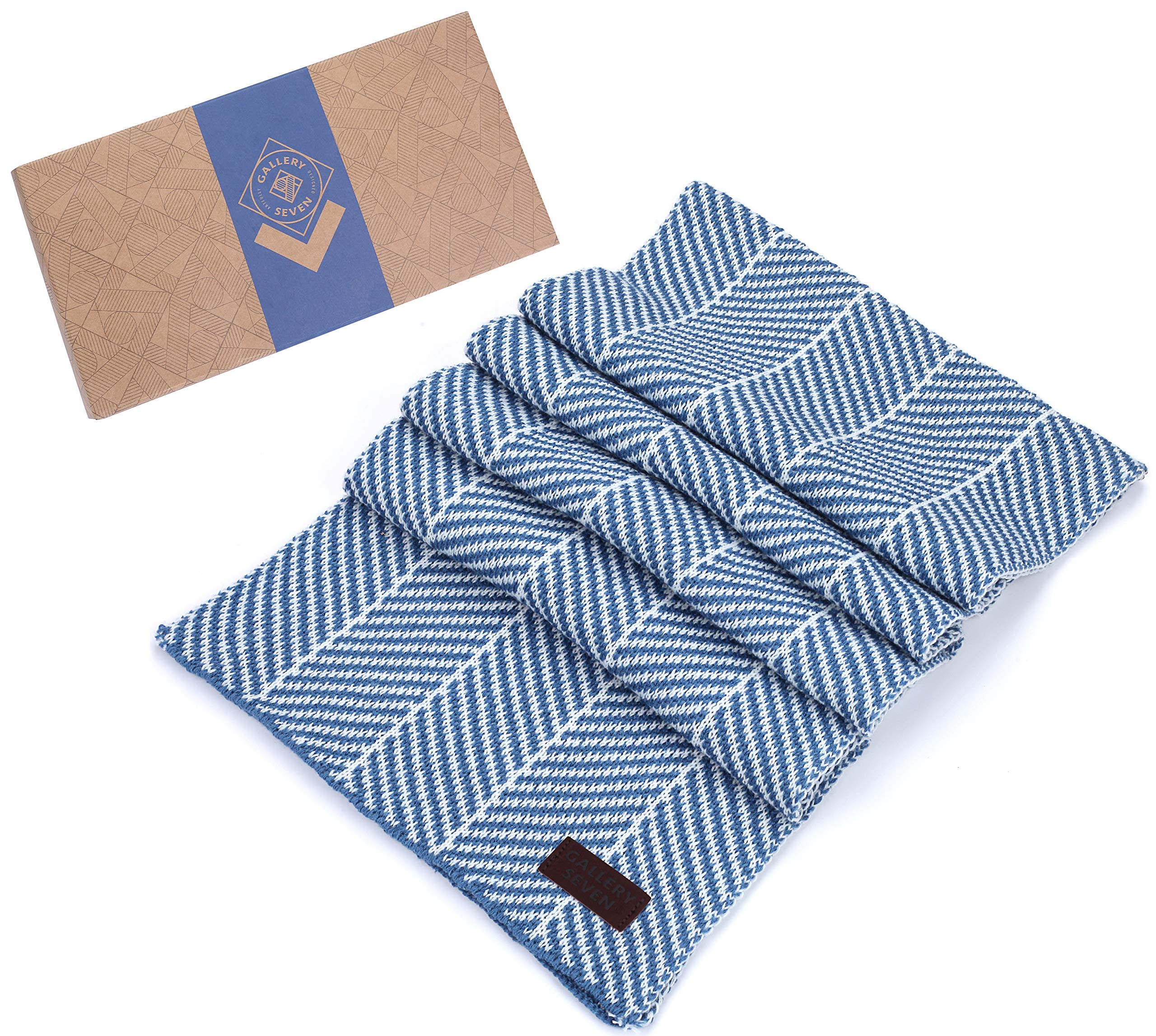 GALLERY SEVEN Winter Scarf for Men, Soft Knit Scarves, in an Elegant Gift Box - Lightt Blue/White - One Size