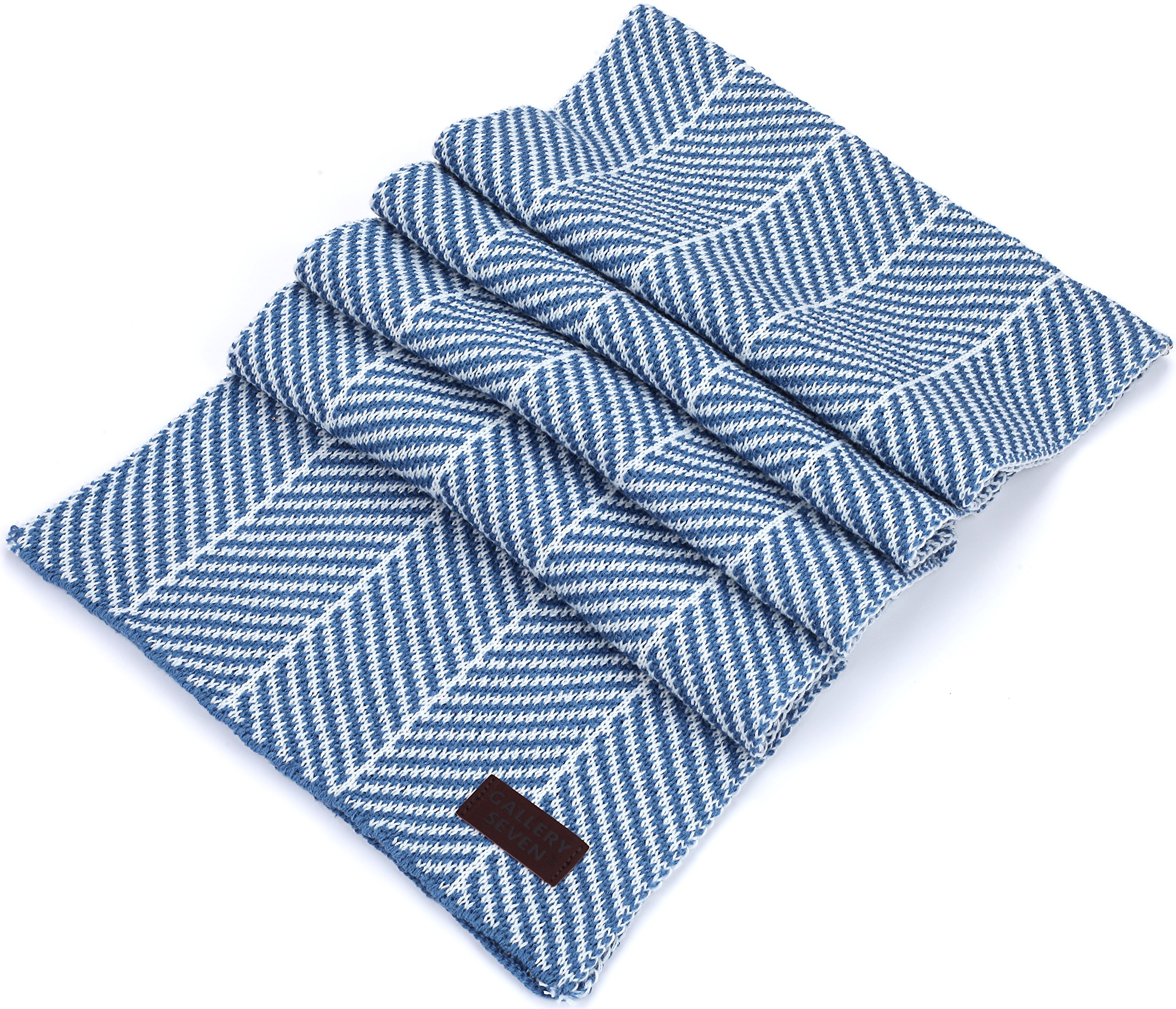 GALLERY SEVEN Winter Scarf for Men, Soft Knit Scarves, in an Elegant Gift Box - Lightt Blue/White - One Size