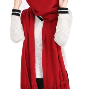 Wander Agio Women's Wraps Warm Long Scarves Winter Scarfs Pure Color Scarf Tassel Wine Red