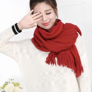 Wander Agio Women's Wraps Warm Long Scarves Winter Scarfs Pure Color Scarf Tassel Wine Red