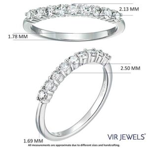 VIR JEWELS 1/2 carat (ctw) Diamond Wedding Anniversary Band for Women, Round Diamond Engagement Ring 14K White Gold 9 Stones Prong Set 0.50 cttw, Size 9