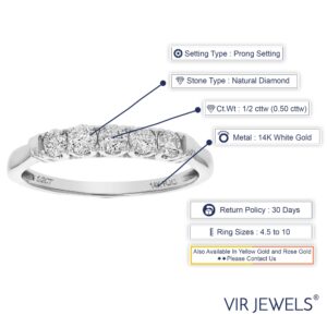 VIR JEWELS 1/2 cttw 5 Stone Diamond Ring Engagement Bridal in 14K White Gold Round Prong Size 6