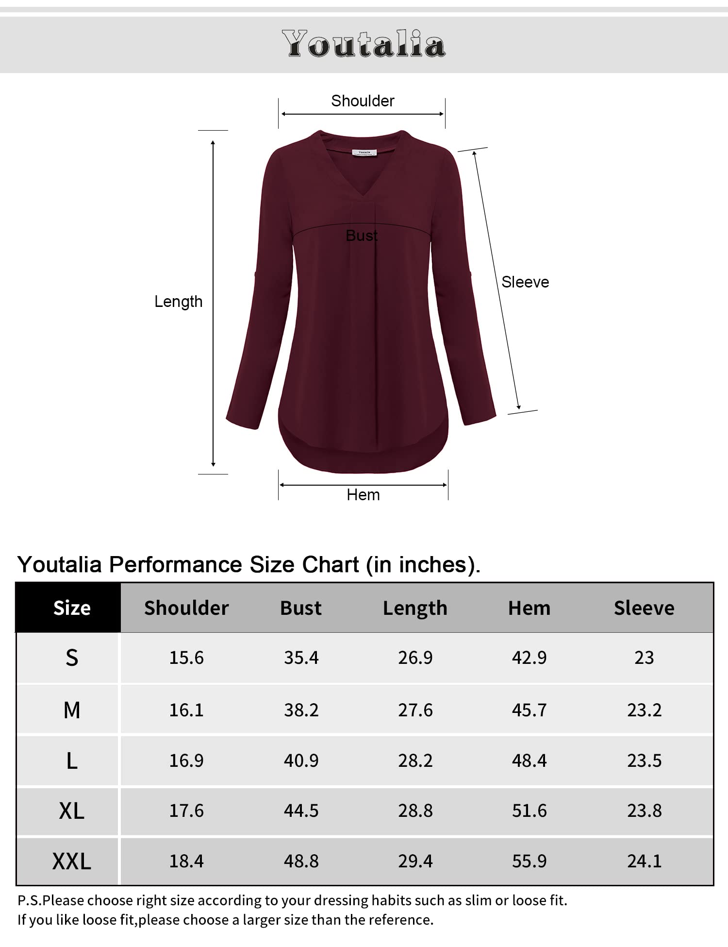 Youtalia Long Sleeve Tops for Women, Ladies Business Casual Shirts Loose Cute V Neck Chiffon Blouses Solid Color Pleated Flowy Tunic Shirts for Party (X-Large, Dark Cyan)