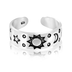 aeravida celestial sky sun moon and star .925 sterling silver toe ring or pinky ring-nof