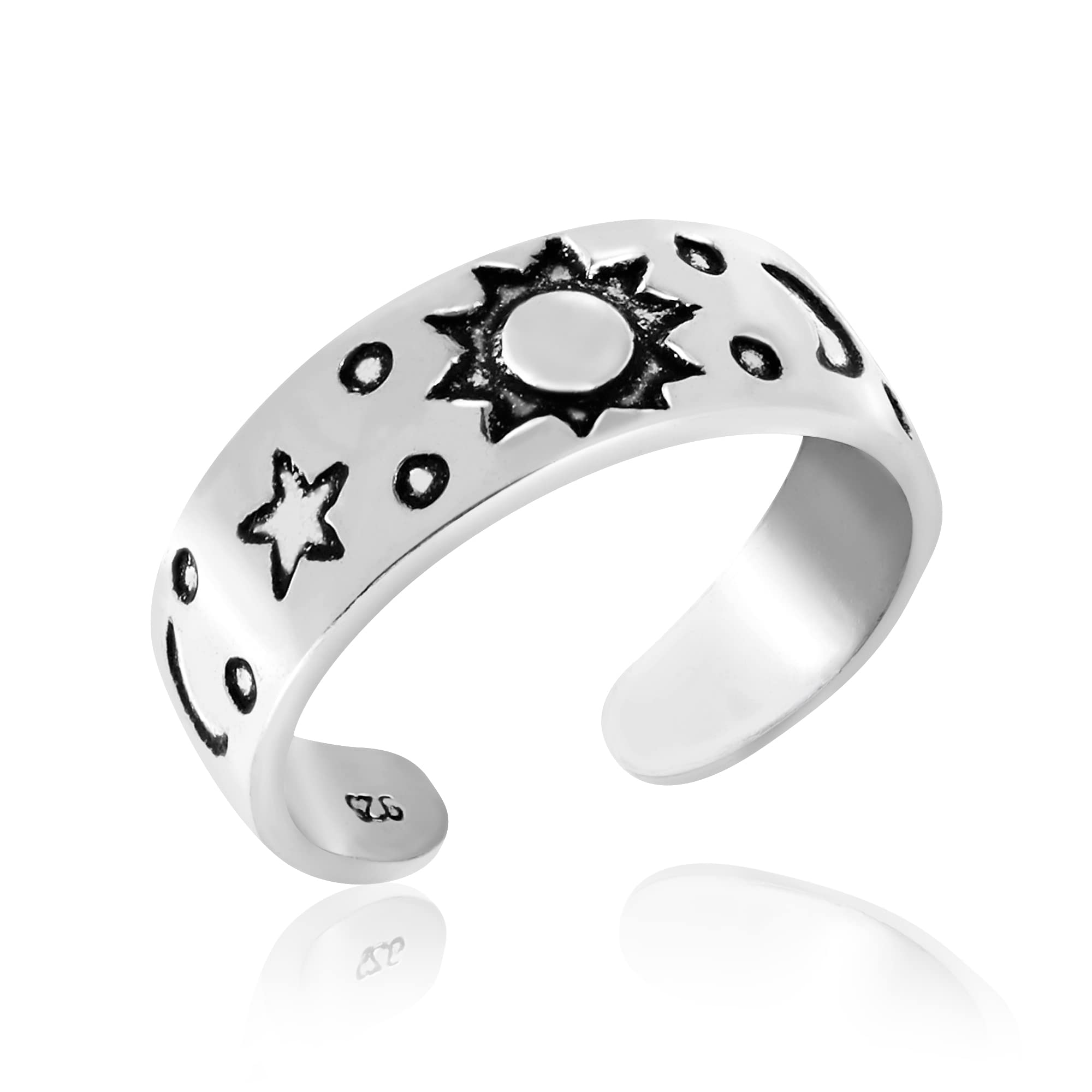 AeraVida Celestial Sky Sun Moon and Star .925 Sterling Silver Toe Ring or Pinky Ring-NOF