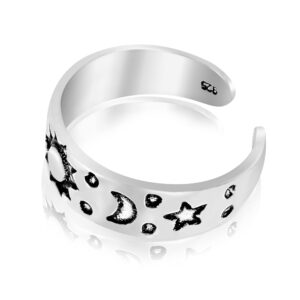 AeraVida Celestial Sky Sun Moon and Star .925 Sterling Silver Toe Ring or Pinky Ring-NOF