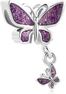 third time charm dangle purple butterfly charm beads for bracelets (purple)