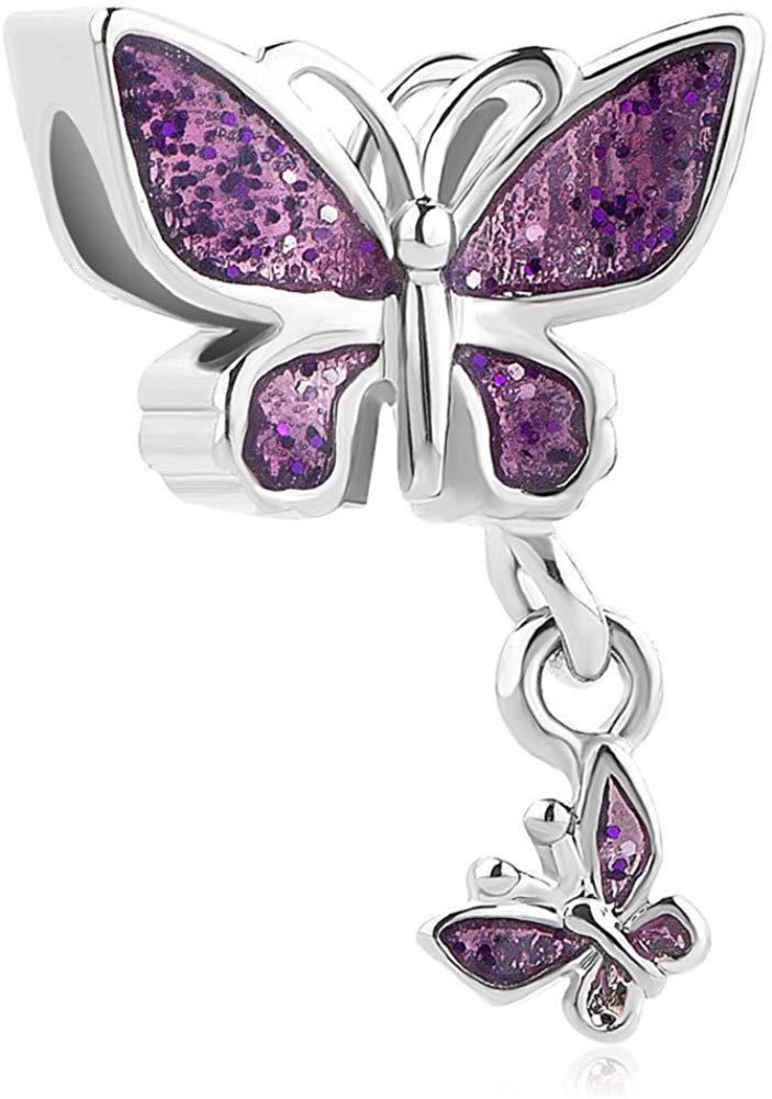 Third Time Charm Dangle Purple Butterfly Charm Beads For Bracelets (Purple)