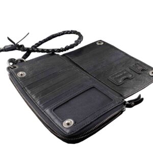 New Men's Biker Rocker Long Genuine Leather Wallet w/Purse Chain Black