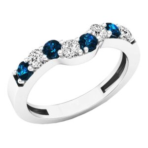 Dazzlingrock Collection 0.50 Carat (ctw) 14K Blue & White Diamond Wedding Band Guard Ring 1/2 CT, White Gold, Size 6.5