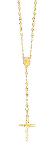 IceCarats 14K Yellow Gold 3mm Beaded Rosary Chain Necklace