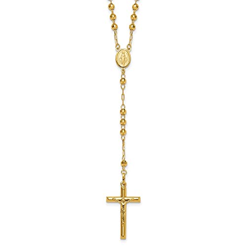 IceCarats 14K Yellow Gold 4mm Beaded Rosary Necklace 24 inch Chain