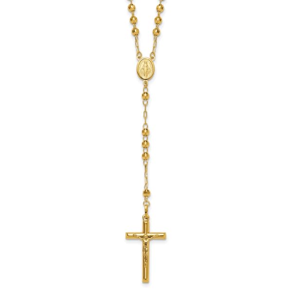 IceCarats 14K Yellow Gold 4mm Beaded Rosary Necklace 24 inch Chain