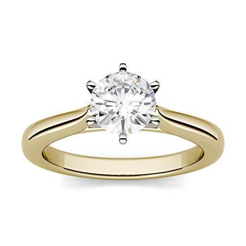 Charles & Colvard Forever One 6.5mm Round Cut Moissanite Two-Toned Engagement Ring for Women | 1 cttw DEW | Lab Grown | Solid 14K Two-Toned Gold | Size 5