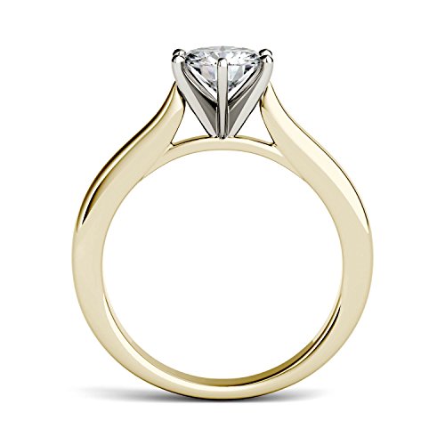 Charles & Colvard Forever One 6.5mm Round Cut Moissanite Two-Toned Engagement Ring for Women | 1 cttw DEW | Lab Grown | Solid 14K Two-Toned Gold | Size 5