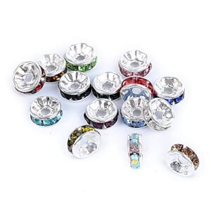 Bingcute 100 Pcs Bright Silver Crystal Rondelle Spacer Bead Plated 8mm Beads for jewelery Making Assorted Colors Beads for Bracelets